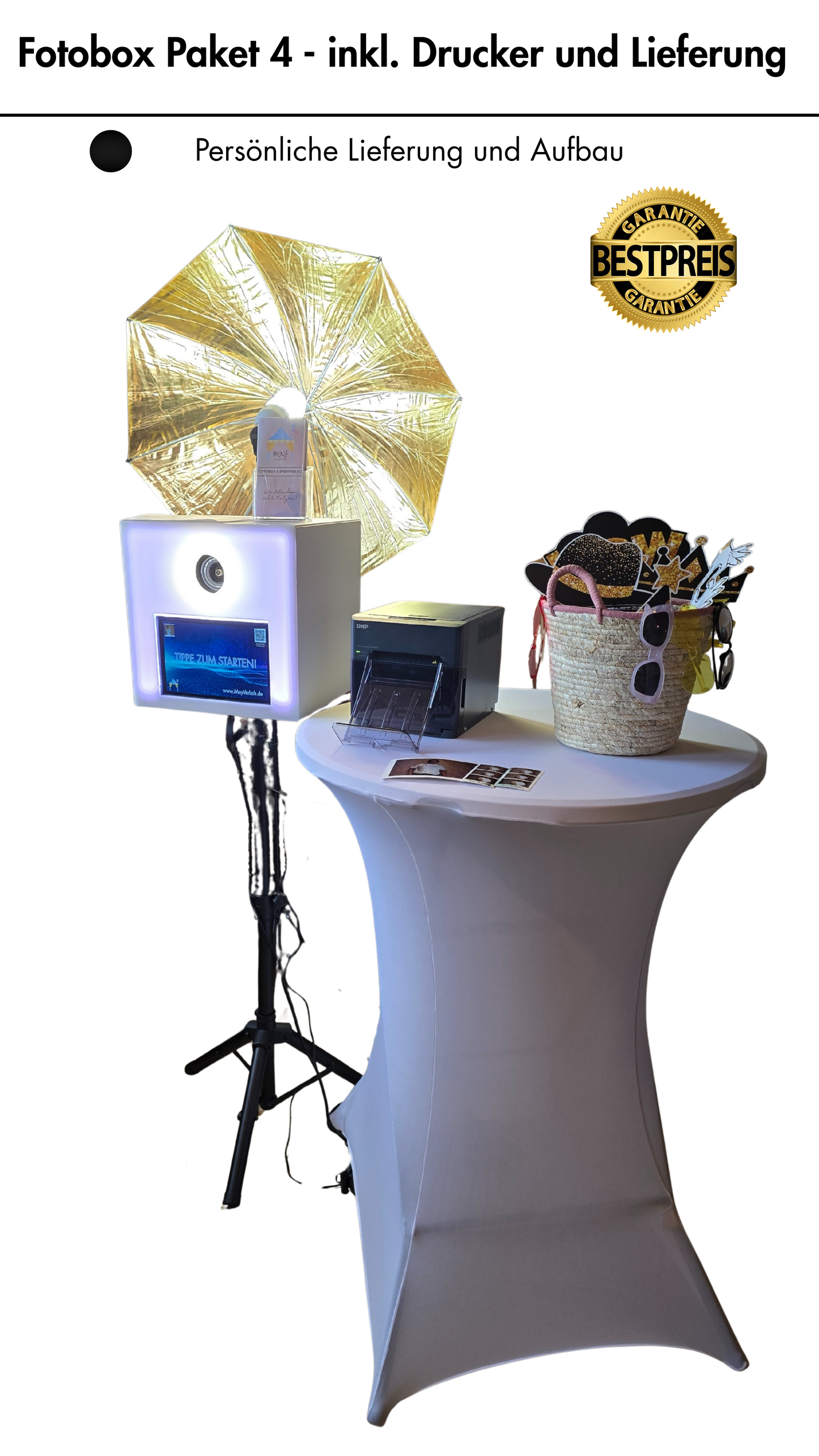 Fotobox - Paket 4 (Inkl. DNP + Hintergrundsystem + Auf- und Abbau im Raum Braunschweig)